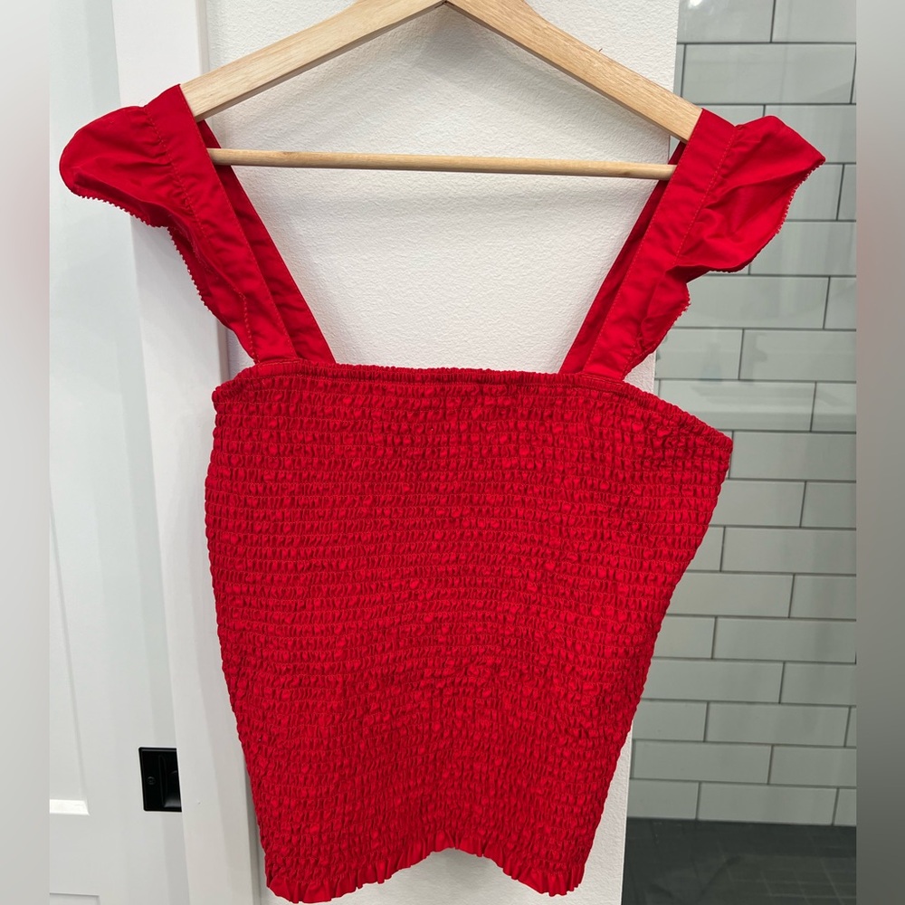 Fitted Ruffle-Trim Smocked Cropped Top - Picture 2 of 5
